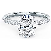 AHTAMOS Engagement Ring 2 CT Moissanite Oval Cut Pave Engagement Rings for Women Platinum Plated Silver