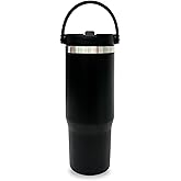 30 oz Tumbler with Top Handle, Double Wall Vacuum Insulated Tumbler with Flip Straw, Travel Coffee Mug 30oz Powder Coated Cup for Laser Engraving (Black,1 pack)