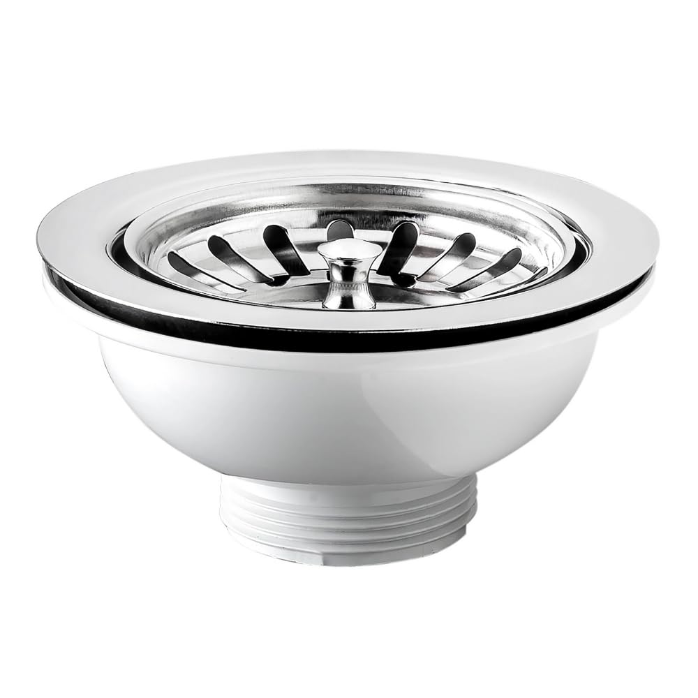 Schläfer 439726 | Drain for Basket Type Sink Without Overflow, Hole Ø 90mm, Drain Ø 114mm, Standard 1"1/2 Stainless Steel Drain with Screw and Basket