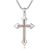 MEIDERBO S925 Sterling Silver Wooden Cross Necklace for Men and Women Religious Cross Pendant Birthday Christmas Christening Jewelry