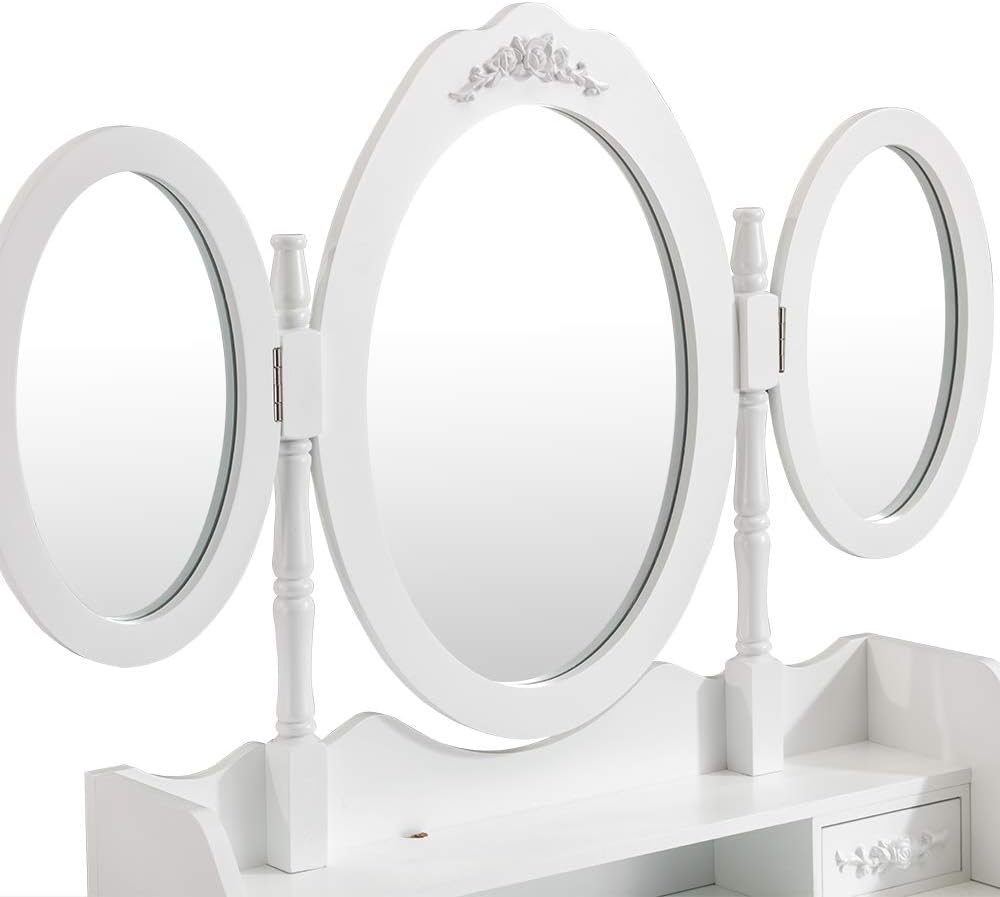 LUXES White Dressing Table With Mirror and Stool, vanity table Set 7 Drawers Bedroom Dresser