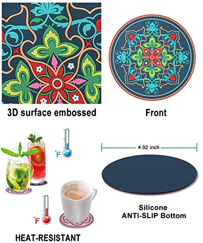 Coasters for Drinks, Stylish Silicone Coasters, Anti-slip Durable Outdoor Coasters, Housewarming Gifts New Home，5 Inch Funny Coasters Suit all Types of Tables - 6 pack