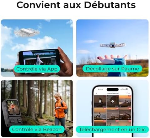 X1 Drone avec Camera, Drone Suivez-Moi avec Contrôle Mains Libres, Mine Drone avec Vidéo HDR, Trajectoires De Vol Intelligentes, Décollage de la Paume de la Mains Libres, Blanc (Combo)