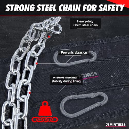 JSM FITNESS Weighted Dip Belt with Chain 240kg - Weight Belt for Pull Ups and Dips | Heavy Duty Gym Accessory with Steel Buckle & Neoprene Back Support for Weightlifting, Bodybuilding, Powerlifting
