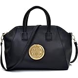 Dasein Faux Buffalo Leather Golden Emblem Weekender Tote, Satchel, Shoulder Bag, Tablet iPad Bag