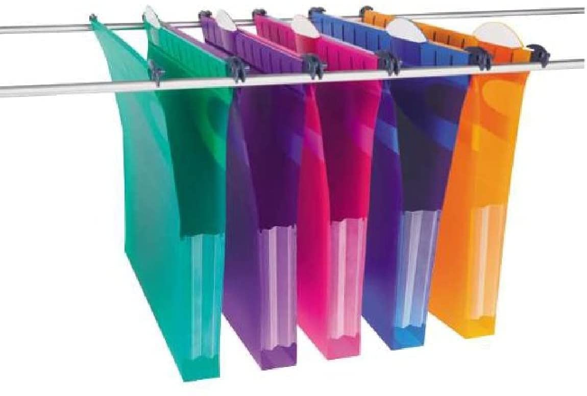 Rexel Heavy Duty Suspension Files with Tabs and Inserts for Filing Cabinets, 30 mm base, 310 mm x 240 mm, Polypropylene, Assorted Colours, Multifile Extra Secura, Pack of 10, 2102573