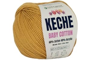 Keche Cotton Yarn, 60% Cotton 40% Acrylic Yarn, Soft Cotton Yarn for Crochet and Knitting, Amigurumi Yarn 1 Skein/Ball 1.76 Oz (50g) / 180 Yrds (165m) - Mustard
