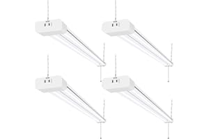 hykolity 4 Pack 4FT LED Shop Light, Linkable Utility Shop Lights, 42W, 5000K Daylight White Shop Light for Garages, Workshops,Hanging or FlushMount, Power Cord with Pull Chain Switch, ETL