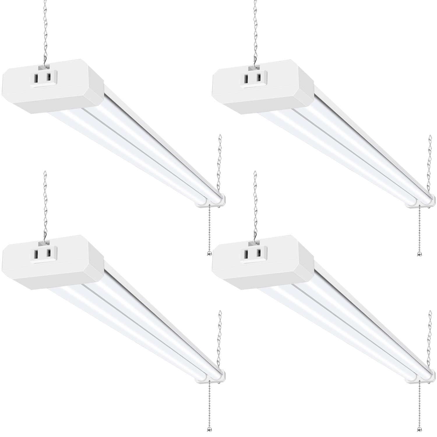 hykolity 4 Pack 4FT Linkable LED Shop Light for Garage, 6500lm, 4FT 60W Utility Light Fixture, 5000K Daylight LED Workbench Light with Plug, Hanging or Surface Mount, White - ETL Image