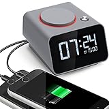 Alarm Clock Charger,Digital Alarm Clock for Bedroom,with Dual USB Charging Port for Cell Phone and Snooze/Dimmable/Battery Backup Function (Gray)
