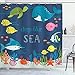 Ambesonne Cartoon Shower Curtain, Underwater Graphic Algaes Coral Reefs Turtles Fishes The Life Aquatic, Cloth Fabric Bathroom Decor Set with Hooks, 69
