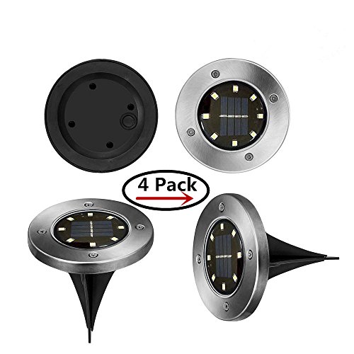 Disk Lights, MBODM Solar Outdoor 8 LED Ground Lights-Stainless Steel Garden Waterproof Landscape Lighting for Yard,Pathway-White(4 pack)