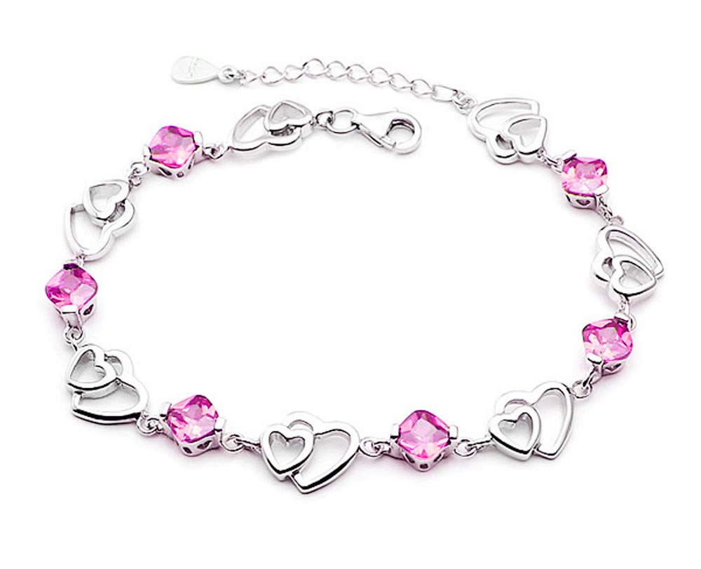 Kaguyo 925 Sterling Silver Heart Anklet for Women - Purple Pink Zirconia Infinity Adjustable Anklet Bracelets - Friendship Birthday Gift for Girls — image 1