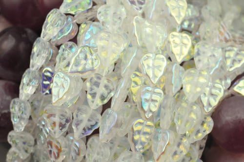 25 Crystal AB Czech Glass Leaf Beads 10MM