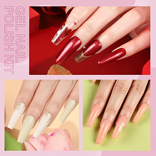 Gel Nail Polish Set with Top Base Coat 18 Colors Fall Winter Gel Polish Glitter Pink Purple Brown Glossy Soak Off Nail Gel Polish Starter Kit Nail Art Collection Gifts for Women Girls DIY Home Salon