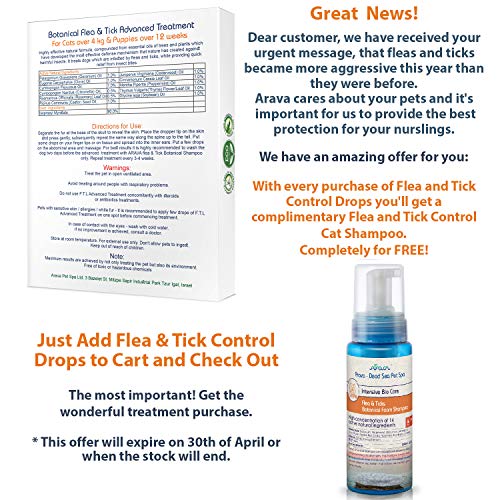 Arava Flea & Tick Prevention for Cats - 4-Doses â€“ Puppy & Cat Flea Treatment - Botanical Flea & Tick Control Drops Repel Pests with Natural Oils â€“ 100% Safe for Pets - Enhanced Defense & Prevention