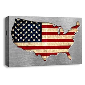 Canvas Wall Art American Symbol Bald Eagle Flag Painting Artwork for Home Prints Framed - 12x18 inches