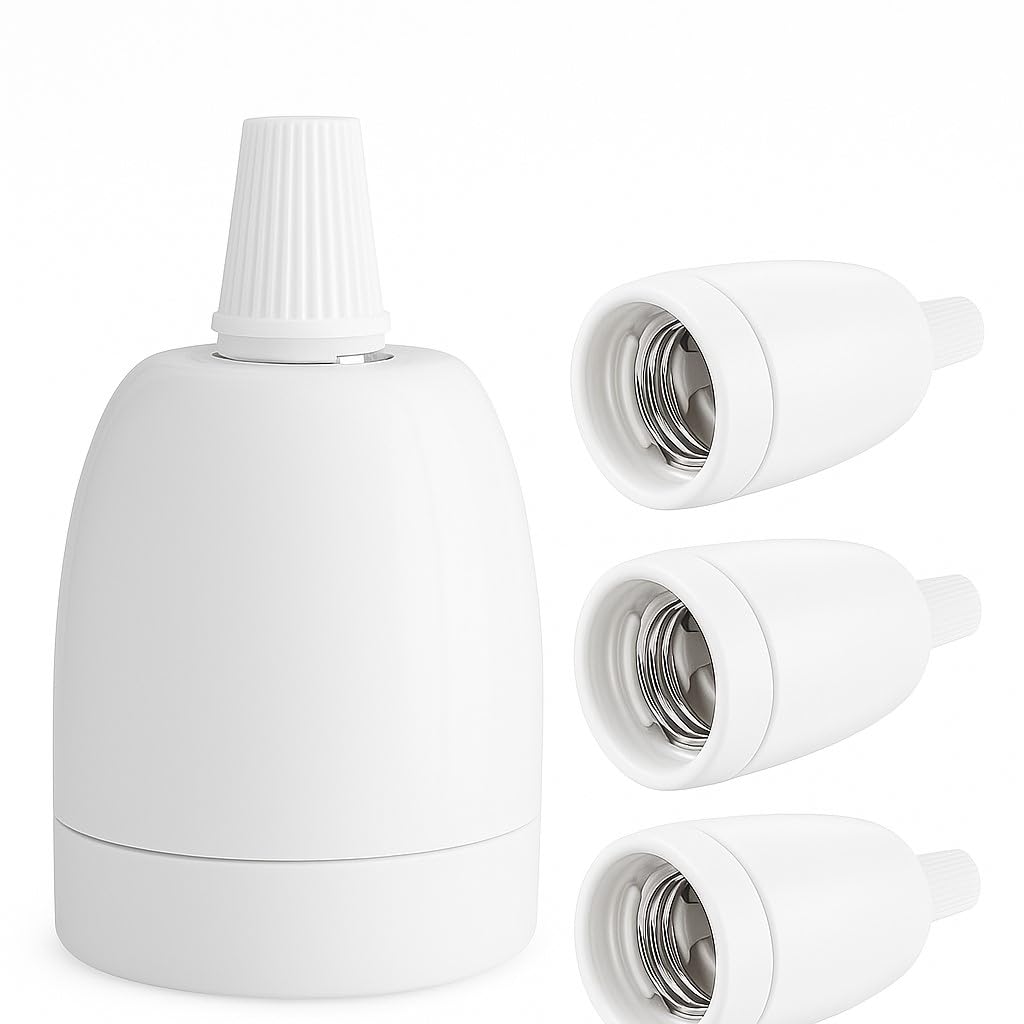 4 Pack E27 Vintage Metal Lamp Holder Ø45mm ES Edison Screw Bulb Socket Pendant Light Fitting 110-240V Max 60W for LED CFL Incandescent Bulbs DIY Lighting UK - White