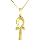 Solid 14k Yellow Gold Plain and Simple Egyptian Ankh Cross Pendant with Chain Necklace