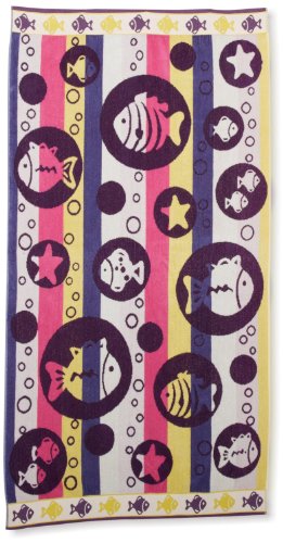 Superior Oversized Jacquard Beach Towel, Pink Fish Bubbles