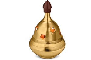 Avador Handmade Brass Indian Puja Oil Lamp, Golden Diya Lamp Engraved Design Diya for Diwali Pooja (Tomato Diya Set of 1)