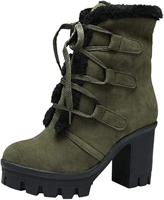 women's shoes chunky heel fur lined boots