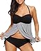 Yonique Women Two Pieces Halter Bandeau Dot Pin Up Tankini Sets Flyaway Ruched Backless Swimsuits