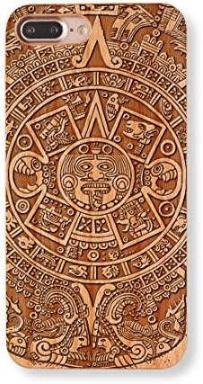 iPhone 7 Plus Wood Case, Aztec Calendar precise laser engraved Natural wood For iPhone 7 Plus case 5.5" (Cherry Wood)