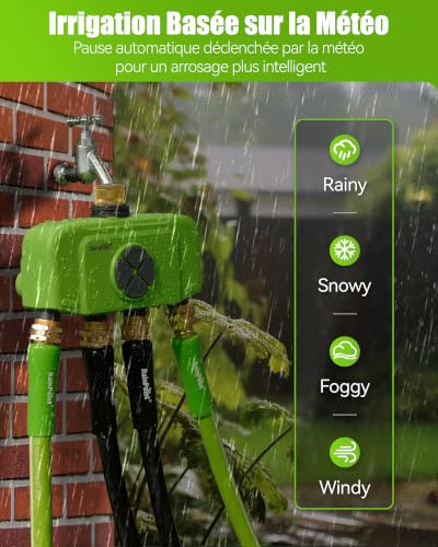 RAINPOINT Programmateur Arrosage WiFi 4 Zones avec Hub, Contrôleur d'Arrosage Intelligent avec Débitmètre, Entrée/Sortie en Laiton, Compatible Alexa/Google, pour Jardin et Pelouse