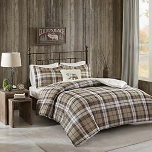 Amazon.com: 4 Piece Bear Cabin Khaki Brown Plaid Comforter