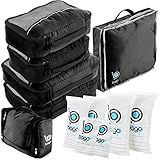 Travel Organizer Full Pack Set - Packing Cubes, Toiletry Bag, Shoes Bag, ZipBags (BLACK)