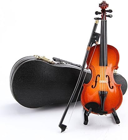 SL Mini Violin Model Miniature Wood Violin for Decoration with Stand and Case 14cm Length