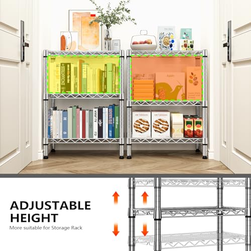 M MZG Metal Shelving Unit with 3 Levels, Load Capacity 340 kg, Adjustable Shelves for Kitchen, Bathroom, Pantry and Office, Study, Chrome, 30 x 55 x 72.5 cm