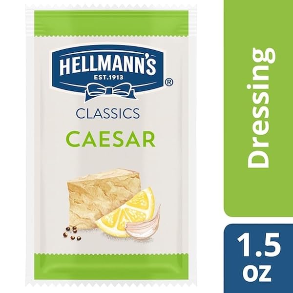 HELLMANN’S CLASSICS CAESAR SALAD DRESSING PORTION CONTROL SACHETS GLUTEN FREE, NO ARTIFICIAL FLAVORS, COLORS OR HIGH FRUCTOSE CORN SYRUP, 1.5 OZ, PACK OF 102