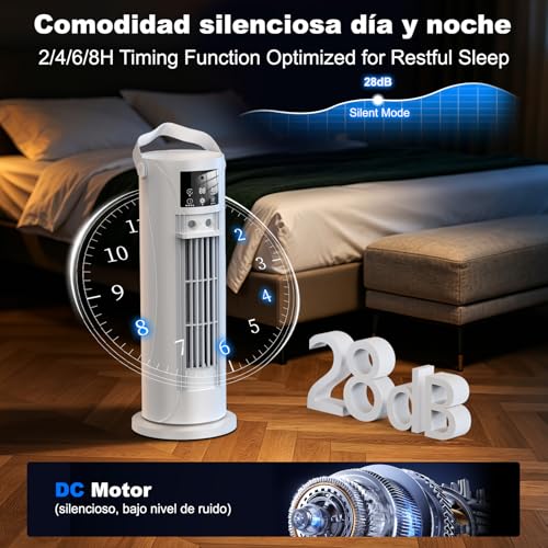 Mobile Air Conditioner - Mini Air Conditioner with Cooling and Humidification Function, Water Mist Technology, 4 Adjustable Timer Levels, 120° Swivel Air Outlet, for Home, Office, Bedroom, White