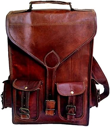 Handmade Vintage Leather Macbook Briefcase 2-in-1 Leather School Bag Backpack Rucksack (12 x 16 inch)