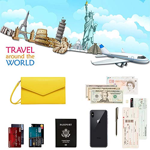 Krosslon Rfid Passport Holder Wristlet Travel Wallet Trifold Documents Organizer Slim Purse, Fit US UK CA Passport Cover Traveling Accessories for Women, Vibrant Yellow(208#) - Thumbnail 3