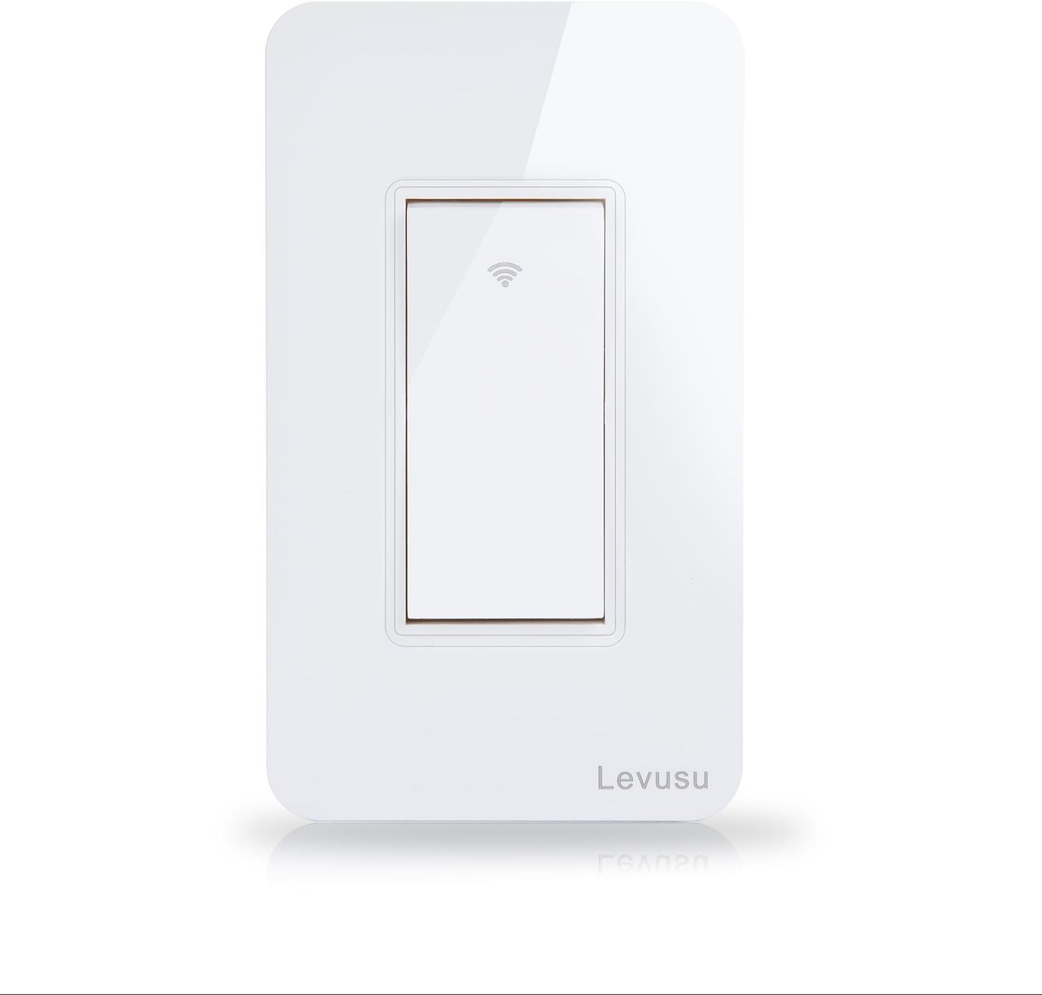 Levusu Smart Wi-Fi Light Wall Switch, Rocker Switch, Timing Function, Wireless Remote Control Switch, Grounding, Compatible with Alexa Echo, White (Rocker switch)