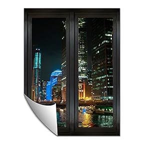 Wall Paper Small Wall Mural City at Night Wall Art Removable Wall Decoration for Bedroom Living Room - 24x32 inches