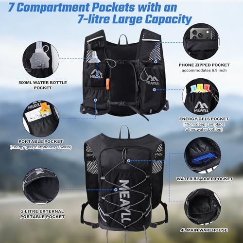 Running Vest Women & Men, Hydration Vest with 500ml TPU Water Bottle, Lightweight Comfortable Running Backpack, 7L Capacity Fits 2L Bladder for Trail Running Cycling Hiking Marathons