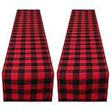 Aneco 2 Pack 13 x 108 Inches Checkered Table Runner Cotton Table Runner Trendy Modern Plaid Design Tablerunner Elegant Decor for Indoor Outdoor Events Red and Black