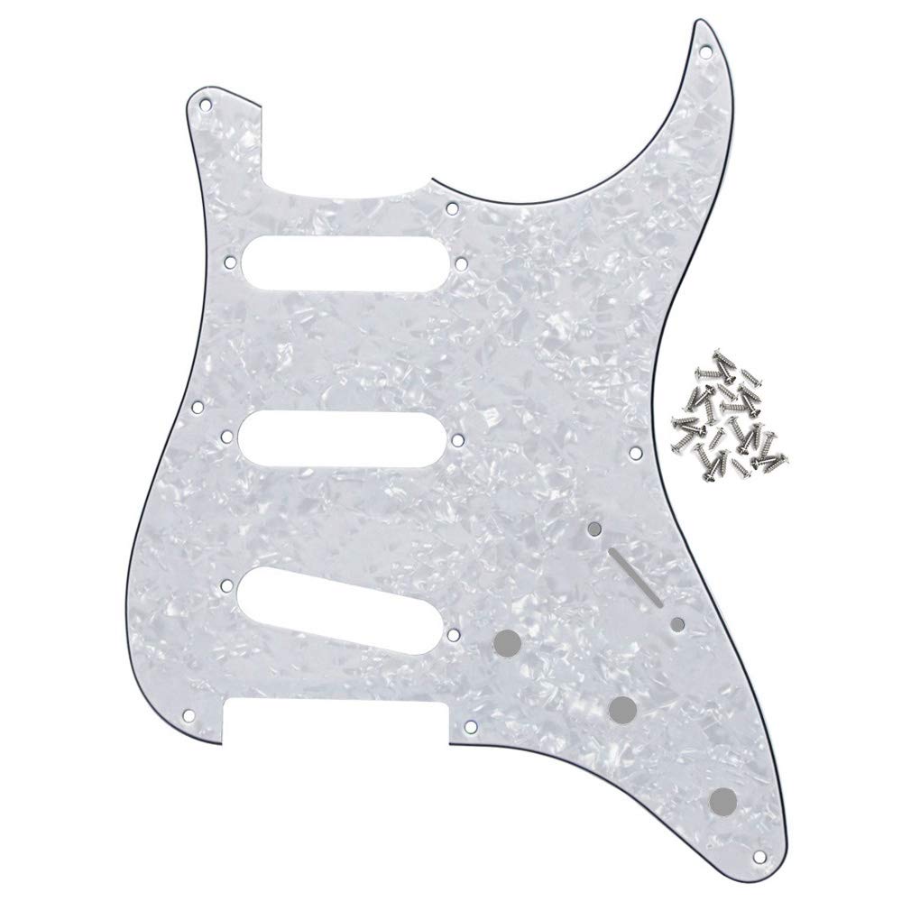 FLEOR 8 Hole SSS ST Pickguard Electric Guitar Scratchplate with Screw for Vintage Style ST Guitar Parts, 4Ply White Pearl
