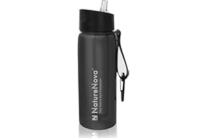 Naturenova Water Filter Bottle with 4-Stage Integrated Filter Straw BPA Free for Camping, Hiking, Backpacking, Emergency and Travel, Black 650ml