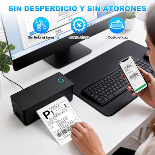 OFICHIDO Impresora Térmica de Etiquetas Bluetooth, 4x6 Impresión de Etiquetas de Envío Nalambrica, Control Inteligente de Temperatura, con Memoria USB, Compatible con Casi Todas Las Plataformas