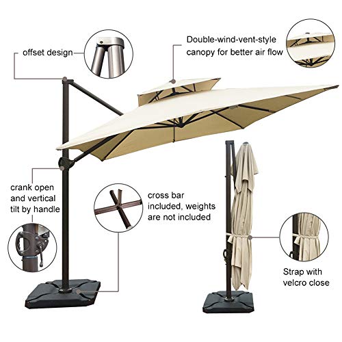 Abba Patio 9 by 12-Feet Rectangular Offset Cantilever Umbrella Dual Wind Vent Patio Hanging Umbrella with Cross Base, Beige Abba Patio 9 by 12-Feet Rectangular Offset Cantilever Umbrella Dual Wind Vent Patio Hanging Umbrella with Cross Base, Beige