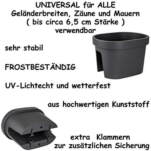 alles-meine.de GmbH Blumentöpfe - Modell & Farbwahl - 5 Stück Geländer Blumenkästen - schwarz - LANG - oval - 40 cm… – Bild 5