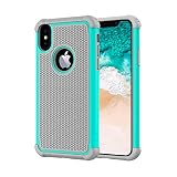 AGRIGLE Hybrid Heavy Duty Protection Shockproof Defender Anti-Scratch Soft Rubber Bumper Cover Case Compatible with iPhone X/XS 5.8 inch (Teal)