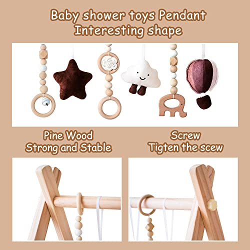 Wooden Baby Play Gym with Mat, Foldable Baby Play Gym Frame Activity