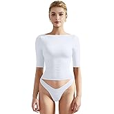 SUUKSESS Women Double Lined Half Sleeve Boat Neck Tops Tight Fitted Shirts