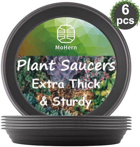MoHern Plant Saucers for Pots, 6 Pcs Extra Thick and Sturdy, Round Plastic Plant Trays for Grow Bags, Terra Cotta Pots, Flower Planter Indoor Outdoor (About 14 Inch, Dark Grey)